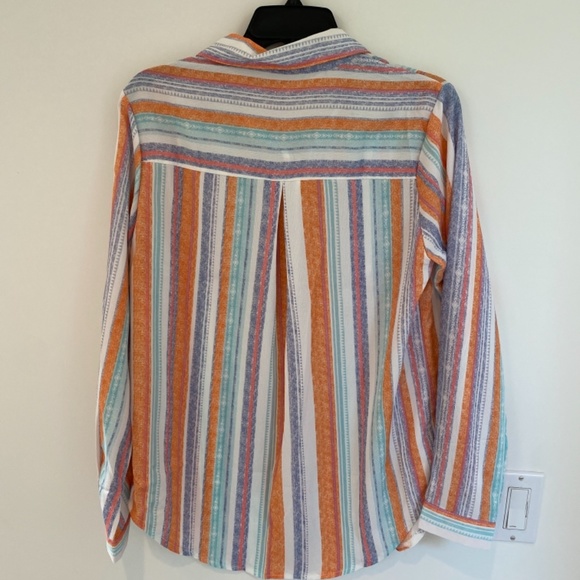 Colorful long sleeve striped women's button down shirt size L - Picture 2 of 2